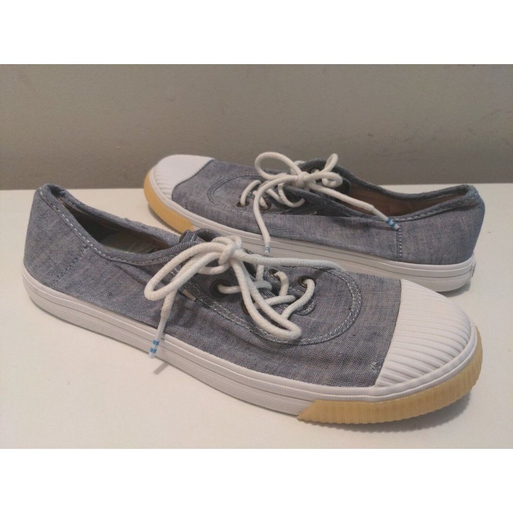 Toms Carmel Women's Size 7 Blue Canvas Low Top Lace Up Sneakers Shoes 10015159